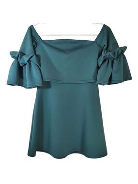 7427 * ASOS Scuba Crop Top Off The Shoulder Bardot Mini Dress Green Size 2
